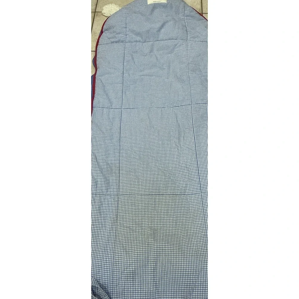 Pottery Barn Kids Sleeping Bag Shaggy Head Fluffy Dog Blue Gingham Zippered